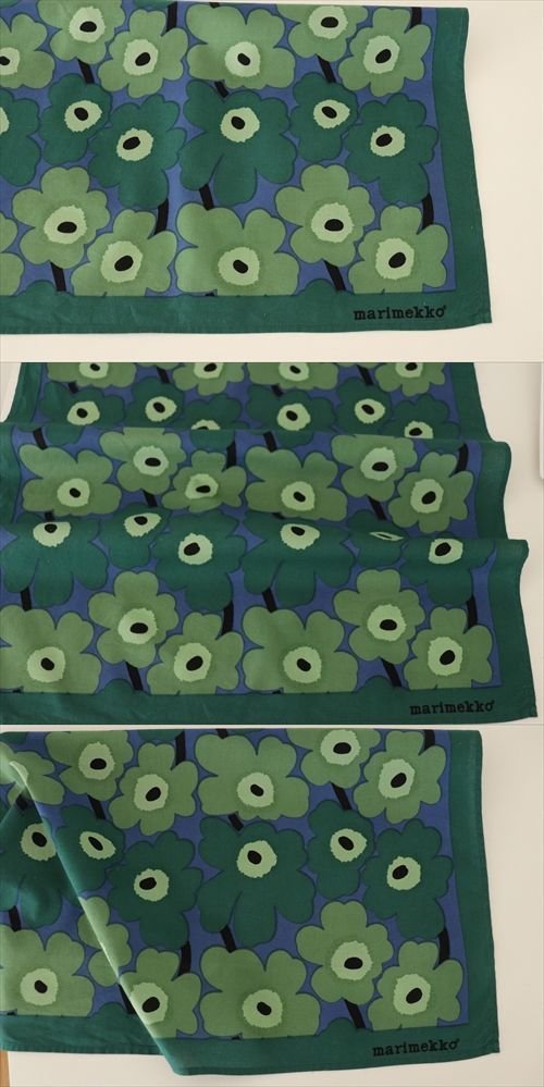 商品の詳細1: marimekko　unikkoウニッコ スカーフ グリーン×ブルー　50.5cm×52.5cm　