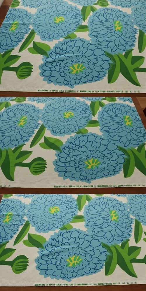 商品の詳細1: marimekko　primavera　vintageはぎれ　ライトブルー　138cm×67cm