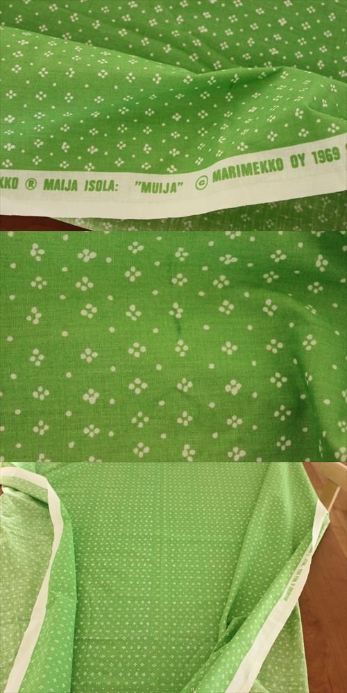 画像: 【marimekko】 muija　vintage生地　 グリーン×ホワイト 　136cm×70cm（150cm）