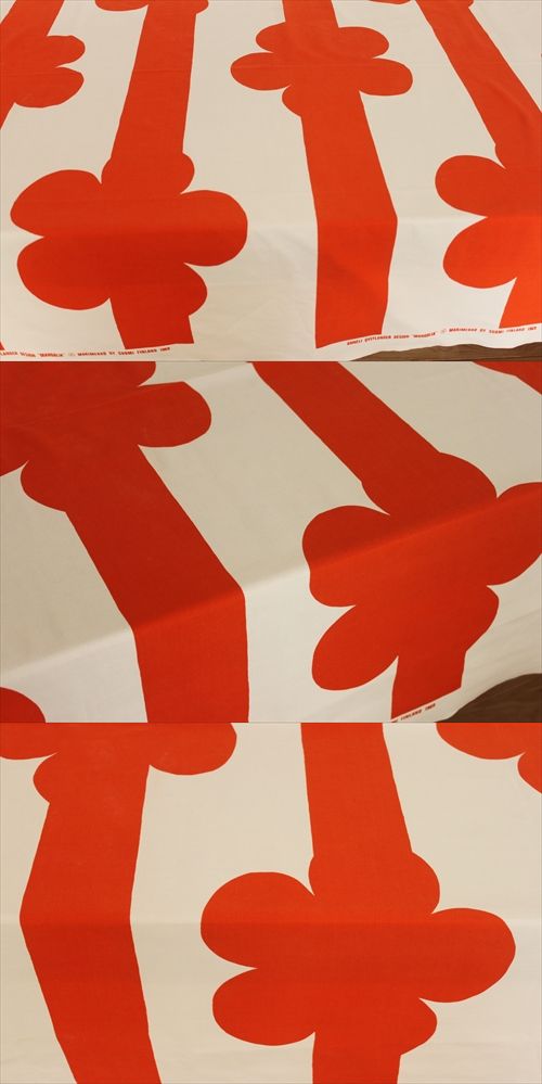 画像: 【marimekko】　Mangolia　ヴィンテージ生地　オレンジ×ホワイト　