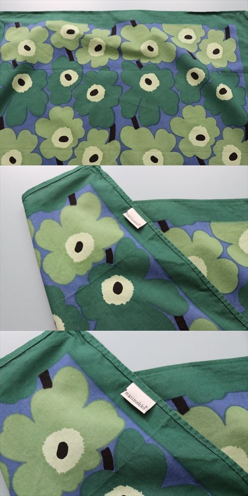 画像: HOLD marimekko　unikkoウニッコ スカーフ グリーン×ブルー　51cm×53cm　